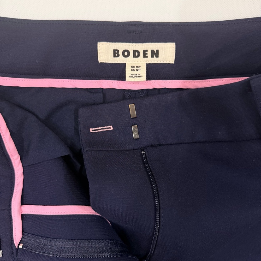 Boden Exeter Wide Leg Trouser Pants Navy with Red Racing Stripe 12P Petite EUC - Picture 5 of 10